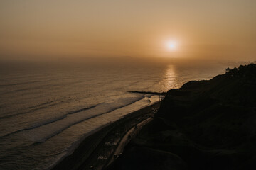 Sunset in la Costa Verde (Green Coast) in Lima, Peru - 610662227