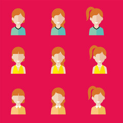 Simple avatar icons of various business women. Icon isolated on pink background. Illustration vector.