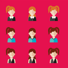 Fototapeta premium Simple avatar icons of various business women. Icon isolated on pink background. Illustration vector.
