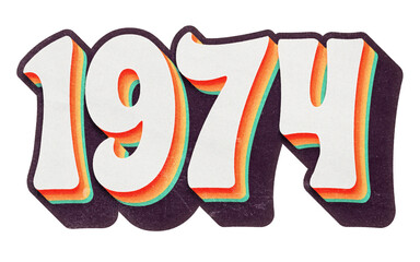 Year 1974 in retro typographic style. Isolated collage element on transparent background - obrazy, fototapety, plakaty