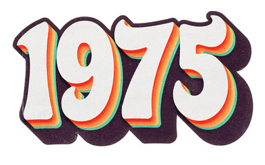 Year 1975 in retro typographic style. Isolated collage element on transparent background
