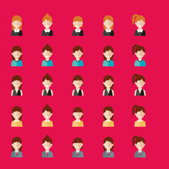 Fototapeta na wymiar Simple avatar icons of various business women. Icon isolated on pink background. Illustration vector.
