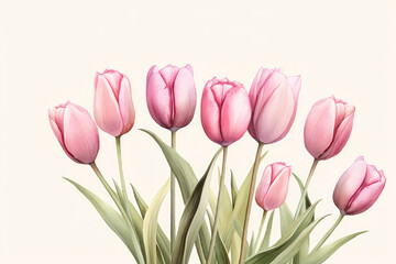 Fototapeta premium Illustration of pink tulips.
