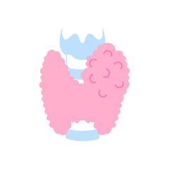 Enlarged thyroid gland lobes icon. Thyroid hormones function disorder. Endocrine system imbalance. Hyperthyroidism and hypothyroidism diseases. Metabolism control. Isolated flat vector illustration.