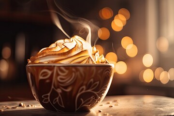 Cup of cappuccino with cream. Generative AI.