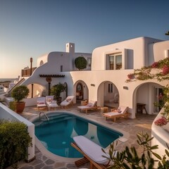 Obraz na płótnie Canvas White holiday villa with pool, generative ai