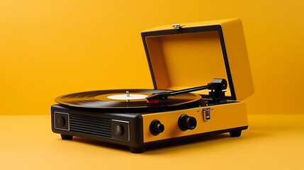 Obraz premium toca discos retrô em fundo amarelo 