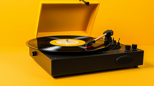 toca discos retr&ocirc; em fundo amarelo 