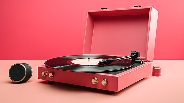 toca discos retr&ocirc; em fundo rosa 