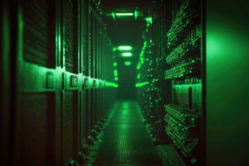 Green technology data server room. Generative AI.