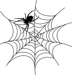 Scary black spider web isolated on white. Spooky halloween decoration.
