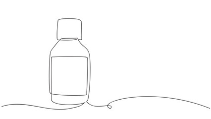 Continuous one single line drawing of bottles with medicine. Vector illustration