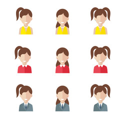 Simple avatar icons of various business women. Icon isolated on white background. 