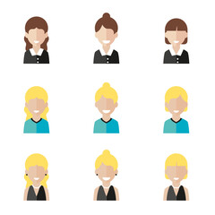 Fototapeta premium Simple avatar icons of various business women. Icon isolated on white background. 
