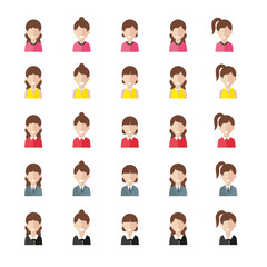 Simple avatar icons of various business women. Icon isolated on white background. 