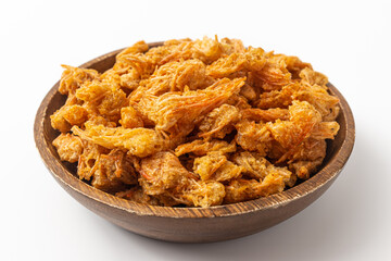 Fried shrimp head snack on white background