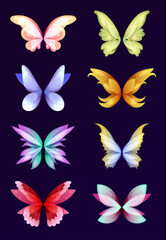 Obraz premium Fabulous creatures wings set. Different wings of fairy set. Vector cartoon set of wings pairs of magic and fantasy characters and animals isolated on white background