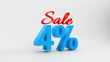 4 Percent Sale Text in 3D with White Background