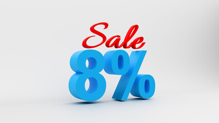 8 Percent Sale Text in 3D with White Background