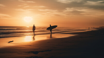 surfistas no por do sol no mar 