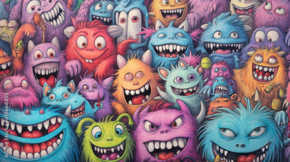 Poster Doodles happy monster background