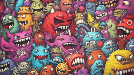 Fototapeta na wymiar Doodles happy monster background