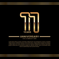 11th year anniversary celebration logo design with gold number, vector template illustration