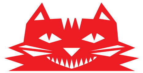 Vintage Cheshire Cat smiling illustration. Belarusian and ukrainian vycinanka. Folk decoupage simple motives.