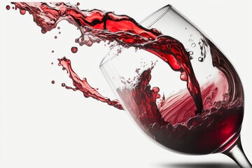 Wine Glass with red wine splash. Pouring red wine. Generative AI