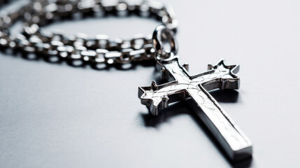 Closeup of Silver Christian Cross Symbol Pendant / Necklace Jewelry. A Good Luck Charm. With Licensed Generative AI Technology Assistance.