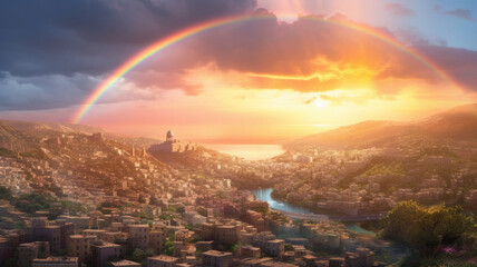 rainbow over the city. Generative AI