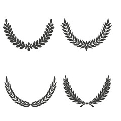 Gold laurel legend, winner award set vector illustration. Golden branch of olive leaves or stars of victory symbol, badge emblem decoration design, triumphant honor award isolated on white