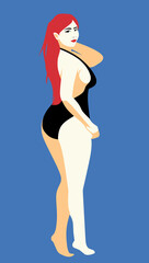 Red head girl with swimsuit at beach vector illustration flat design