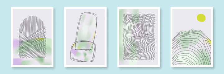 Abstract Line Art Backgrounds Vector Set. Minimalist Modern Contour Drawing for Wall Art, Prints, Posters. Contemporary Creative Art Design for Wall Decor, banner, Home Decoration, Cover, Printable.