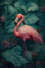Flamingos in the forest.