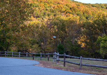 Beautiful fall scene with wooden fence