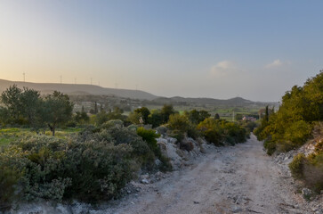 country dirt road in the hills around Alacati (Cesme, Izmir province, Turkiye)