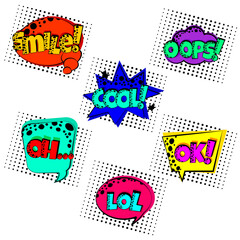 the set with colorful six vintage notes in memphis style