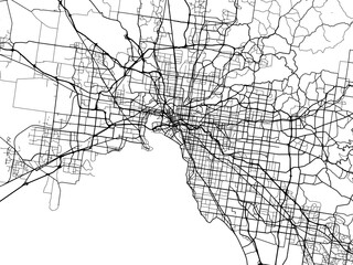 Fototapeta premium Vector road map of the city of Melbourne in the Australia on a white background.