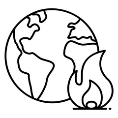 Global warming icon with burning earth and fire