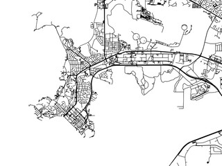 Vector road map of the city of  Darwin center in the Australia on a white background.