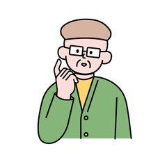 Elderly Man Wondering, Simple Style Vector illustration.