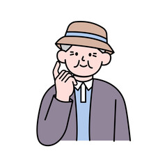 Elderly Man Wondering, Simple Style Vector illustration.