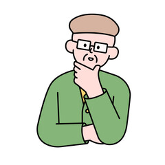 Thoughtful Elderly Man Looking Up, Simple Style Vector illustration.