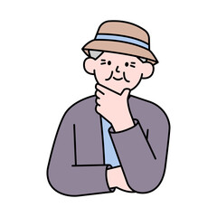 Thoughtful Elderly Man Looking Up, Simple Style Vector illustration.