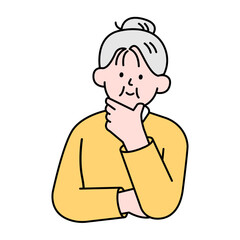 Thoughtful Elderly Woman Looking Up, Simple Style Vector illustration.