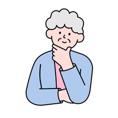 Thoughtful Elderly Woman Looking Up, Simple Style Vector illustration.