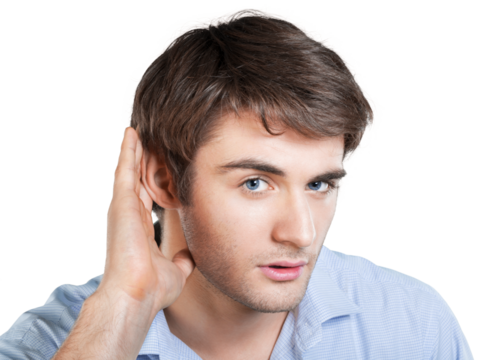 Young Man Holding his Hand Near his Ear