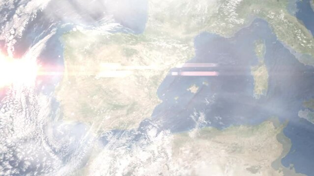 Zoom in from space and focus on Sagunt, Spain. 3D Animation. Background for travel intro. Elements of this image furnished by NASA