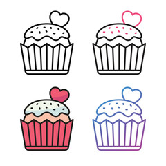 Love cupcake icon design in four variation color